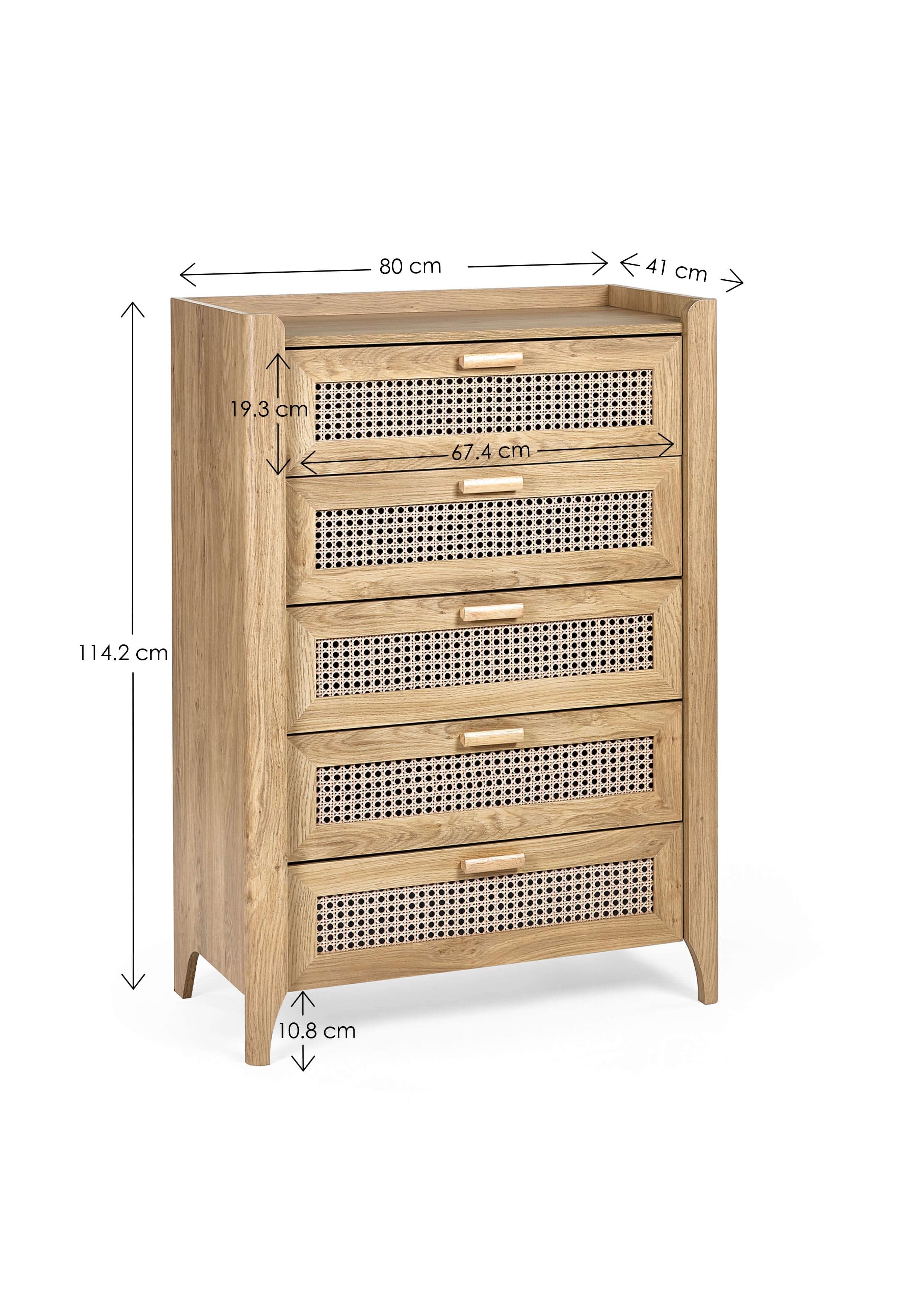 Julian Bowen Chest Of Drawers Sydney 5 Drawer Chest - Rattan Effect Bed Kings