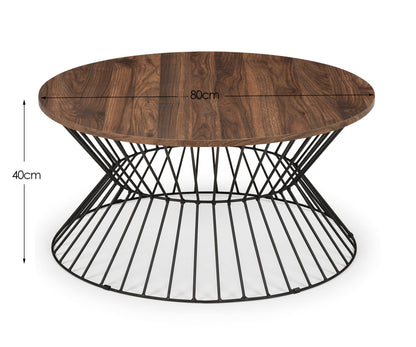Julian Bowen Coffee Table Jersey Round Wire Coffee Table - Walnut Bed Kings