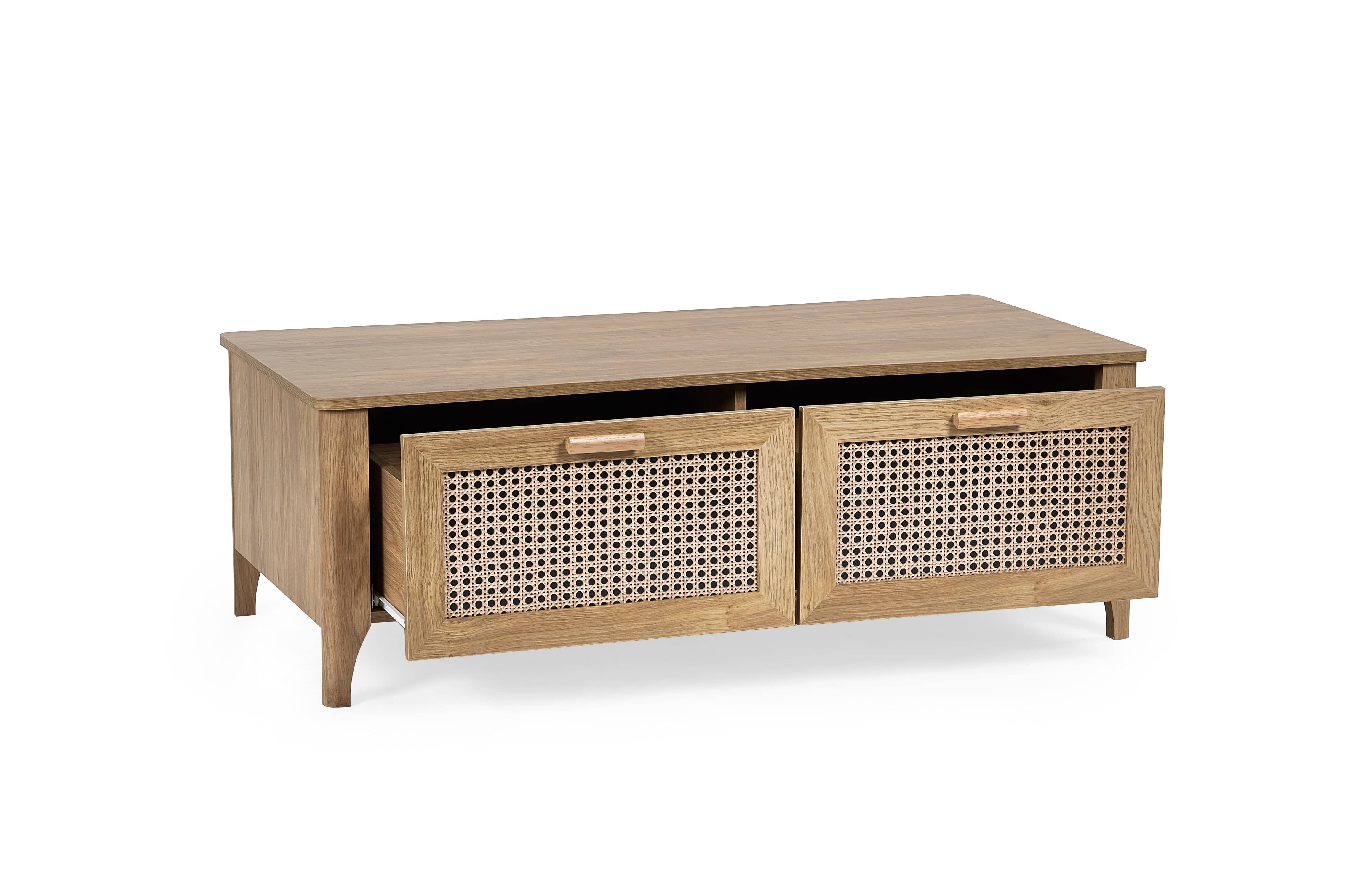 Julian Bowen Coffee Table Sydney 2 Drawer Coffee Table - Rattan Effect Bed Kings