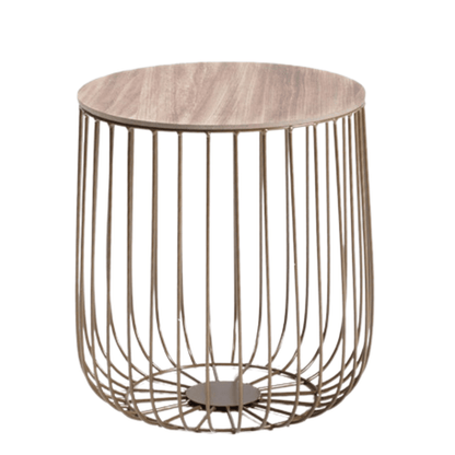 LPD Coffee Table Enzo Small Cage Table Gold Frame Oak Top Bed Kings