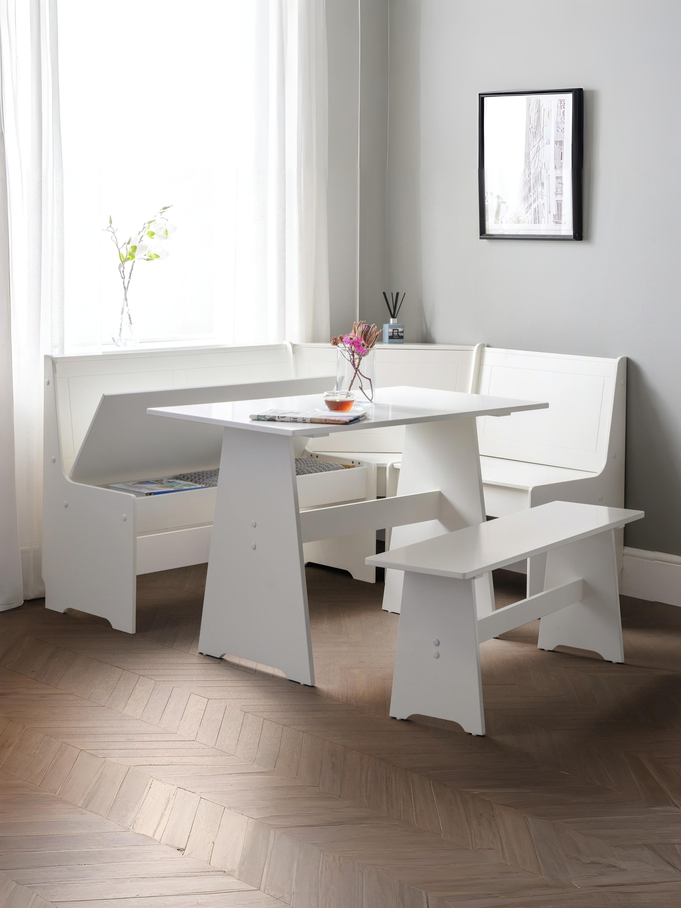 Newport Corner Dining Set With Storage Bench - Surf White