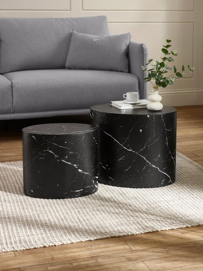 Toba Nest of 2 Black Marble Effect Tables