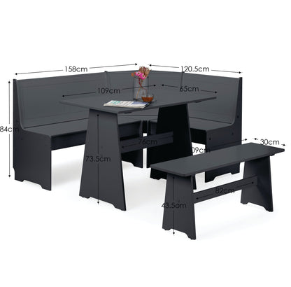 Newport Corner Dining Set With Storage Bench - Anthracite