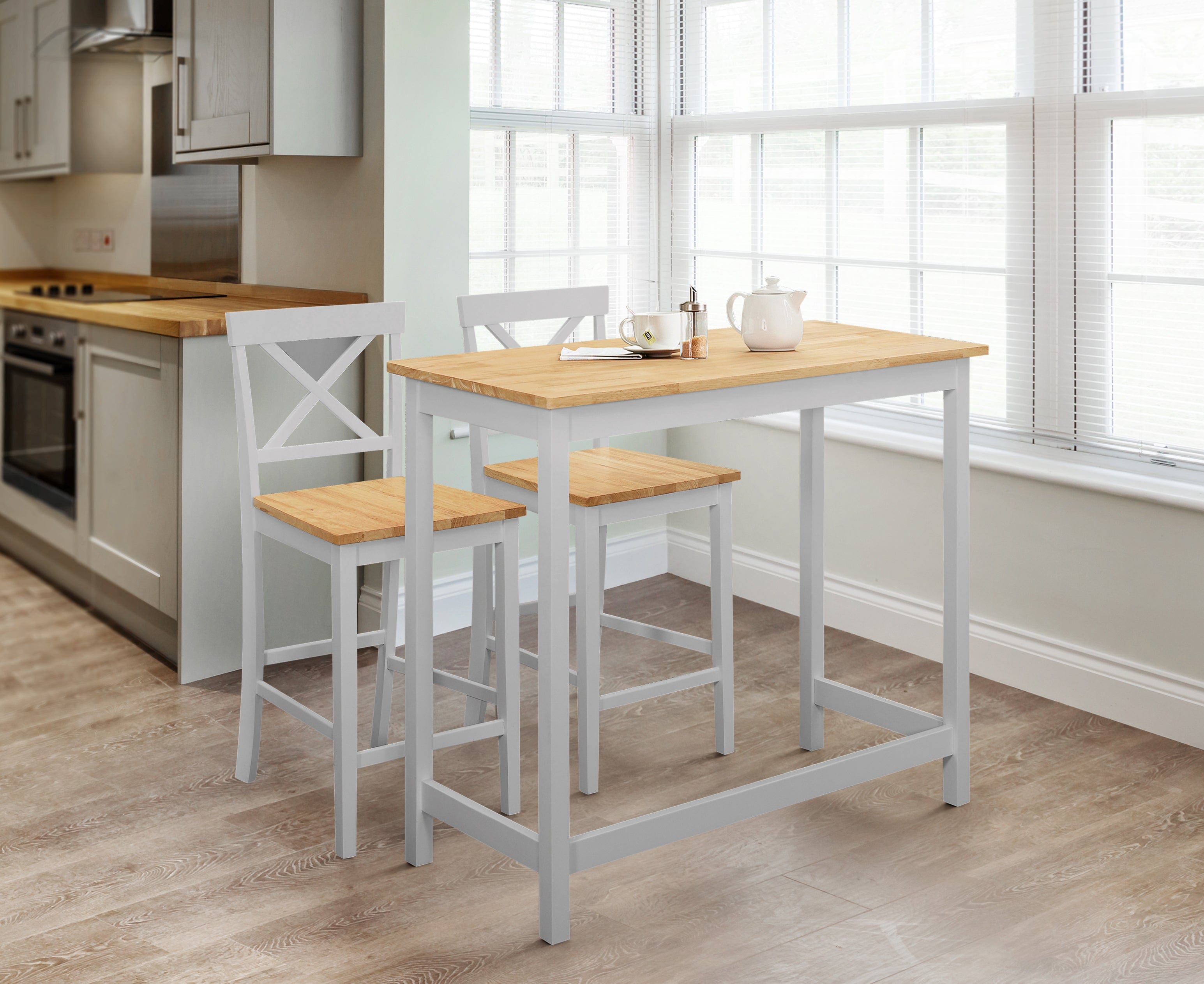 Julian Bowen Dining Set Marlow Bar Set - Elephant Grey & Oak Bed Kings