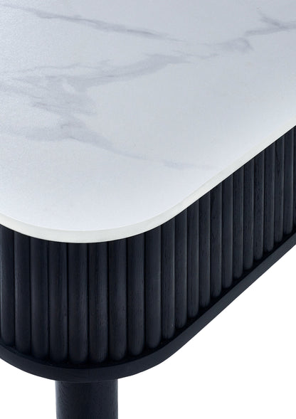 Julian Bowen Dining Table Louis Fluted Stone Top Dining Table With Drawers - Black Bed Kings