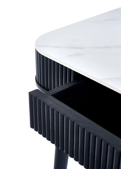 Julian Bowen Dining Table Louis Fluted Stone Top Dining Table With Drawers - Black Bed Kings