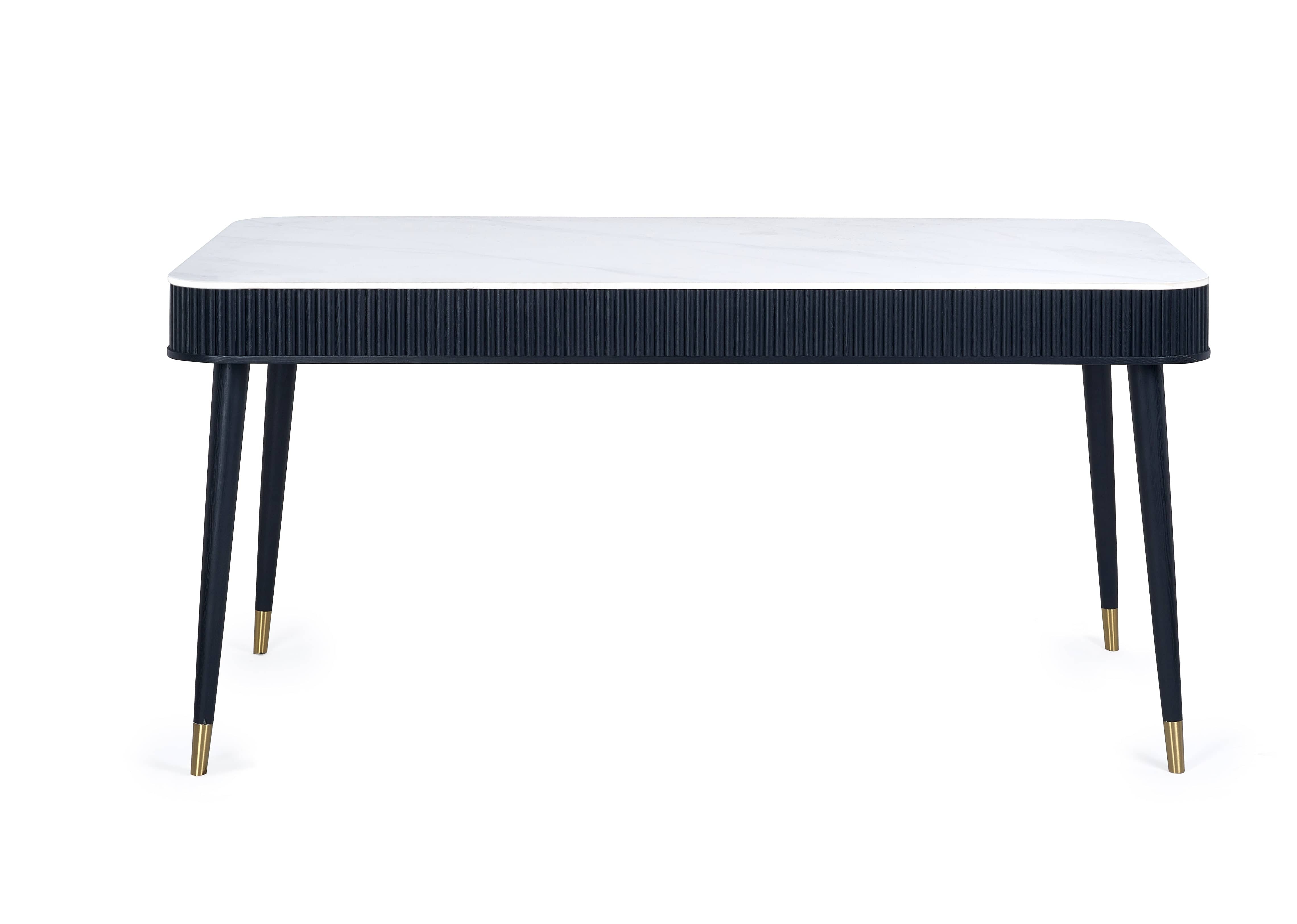 Julian Bowen Dining Table Louis Fluted Stone Top Dining Table With Drawers - Black Bed Kings