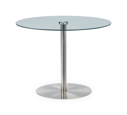 Julian Bowen Dining Table Milan Round Glass Brushed Steel Pedestal Table Bed Kings