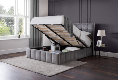 Julian Bowen Fabric Bed Gatsby Storage Ottoman Bed - Light Grey Bed Kings