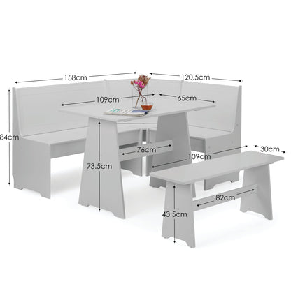 Newport Corner Dining Set With Storage Bench - Dove Grey