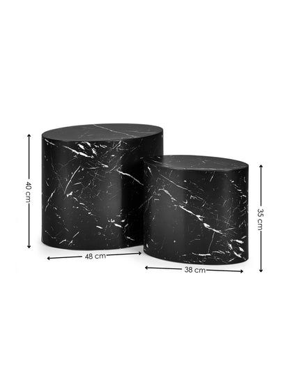 Toba Nest of 2 Black Marble Effect Tables