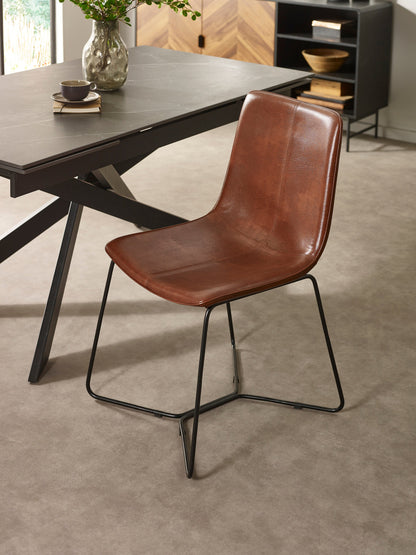 Joren Tan Brown PU Leather Dining Chairs (Set of 2)