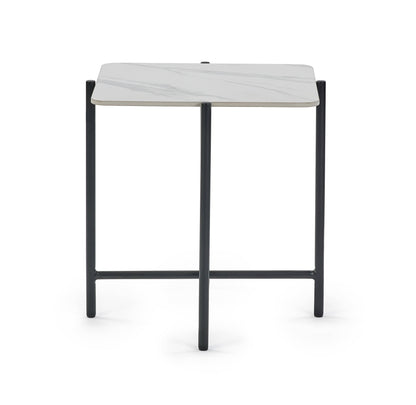 Julian Bowen Lamp Table Siena White Marbled Sintered Stone Square Lamp Table Bed Kings