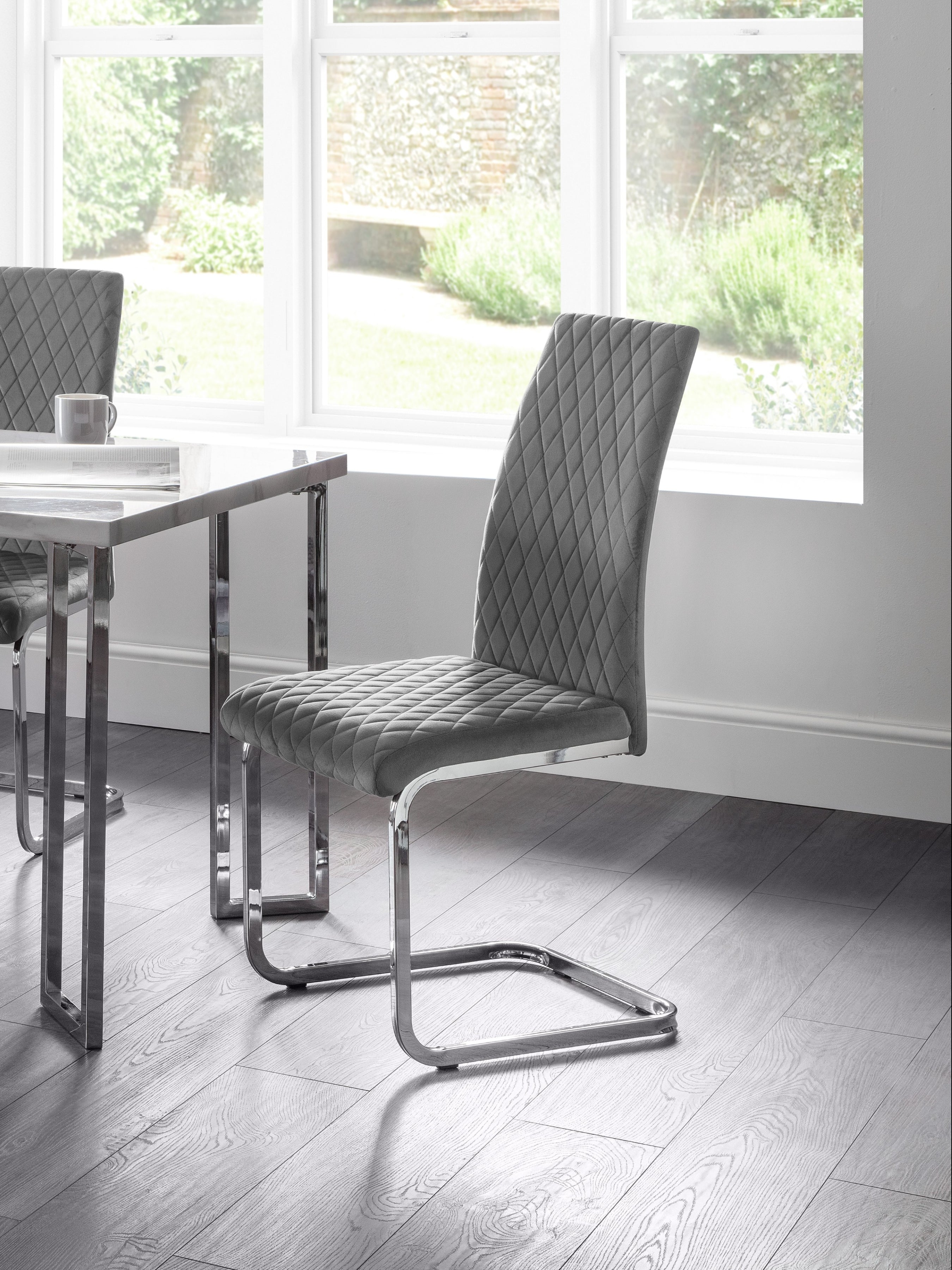 Calabria Velvet Cantilever Chairs - Grey (Set Of 4)