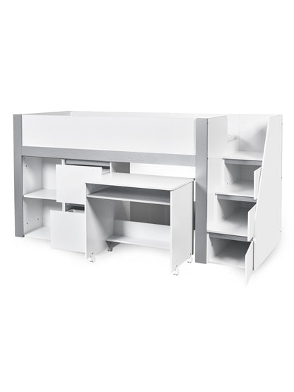 Gaia Midsleeper Bed - White and Silver