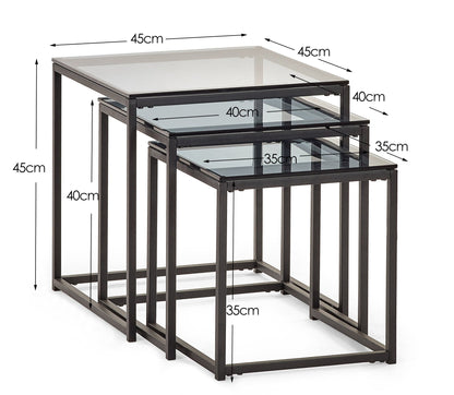 Julian Bowen NEST OF TABLES Chicago Nest Of 3 Tables Smoked Glass Bed Kings