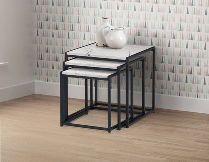 Julian Bowen Nest Of Tables Tribeca Nest Of 3 Tables - White Marble Bed Kings