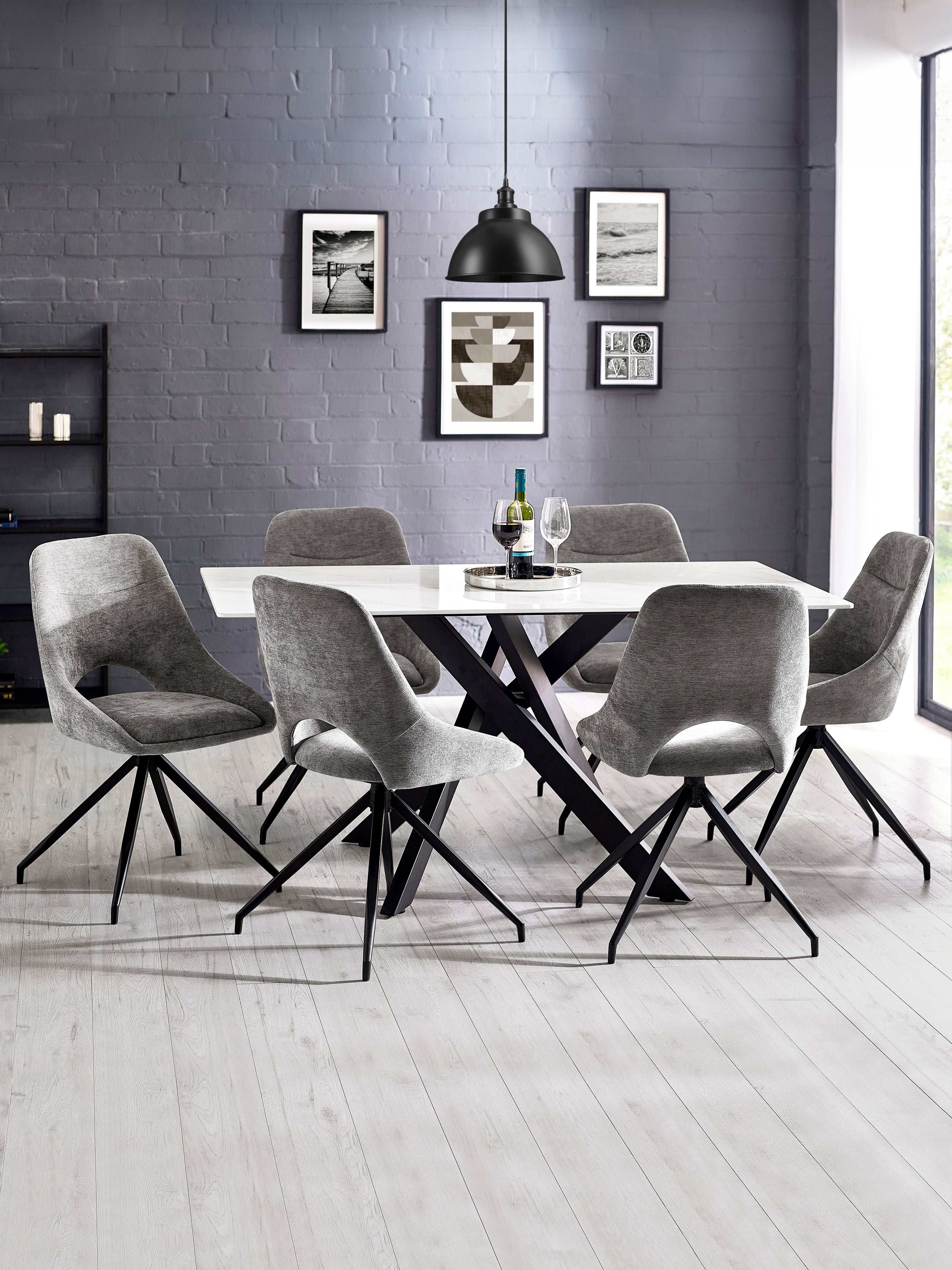 Jonah Grey Chenille Upholstered Dining Chairs (Set of 2)