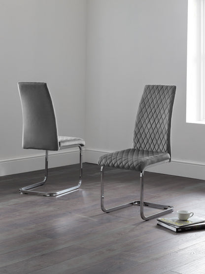 Calabria Velvet Cantilever Chairs - Grey (Set Of 4)