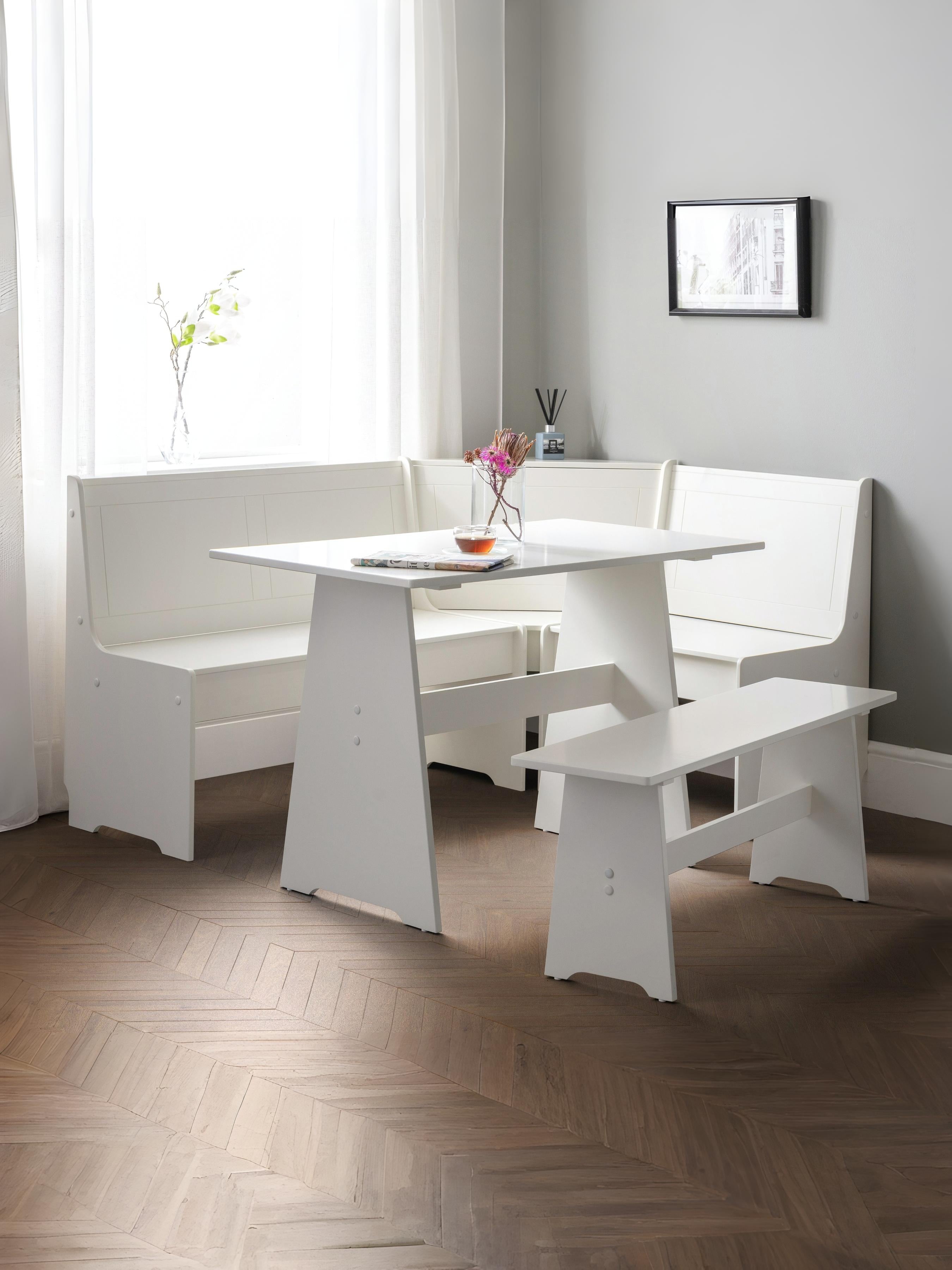 Newport Corner Dining Set With Storage Bench - Surf White