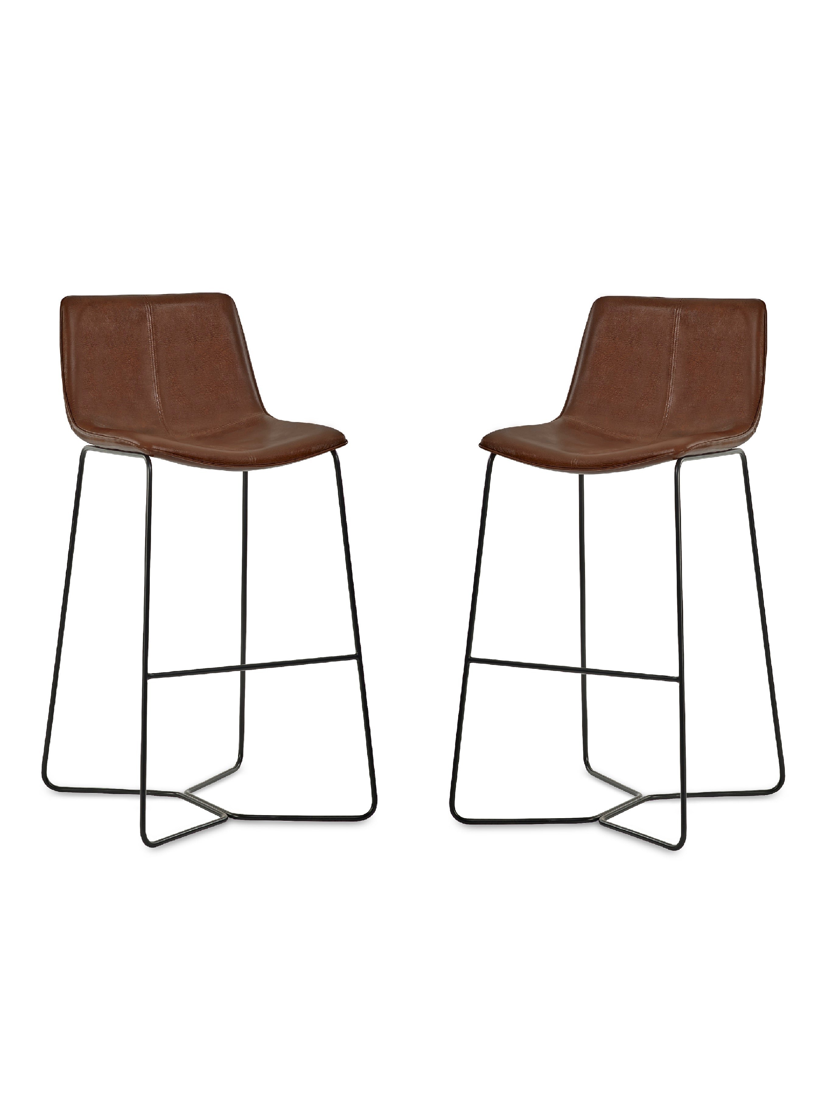 Joren Tan Brown PU Leather Bar Stools (Set of 2)