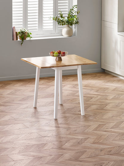 Linwood White and Oak 75cm Drop Leaf Square Extending Dining Table