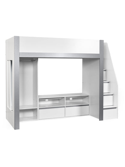 Gaia Highsleeper TV Bed - White and Silver