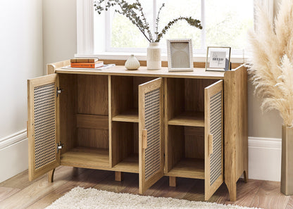 Julian Bowen Sideboard Sydney 3 Door Sideboard - Rattan Effect Bed Kings
