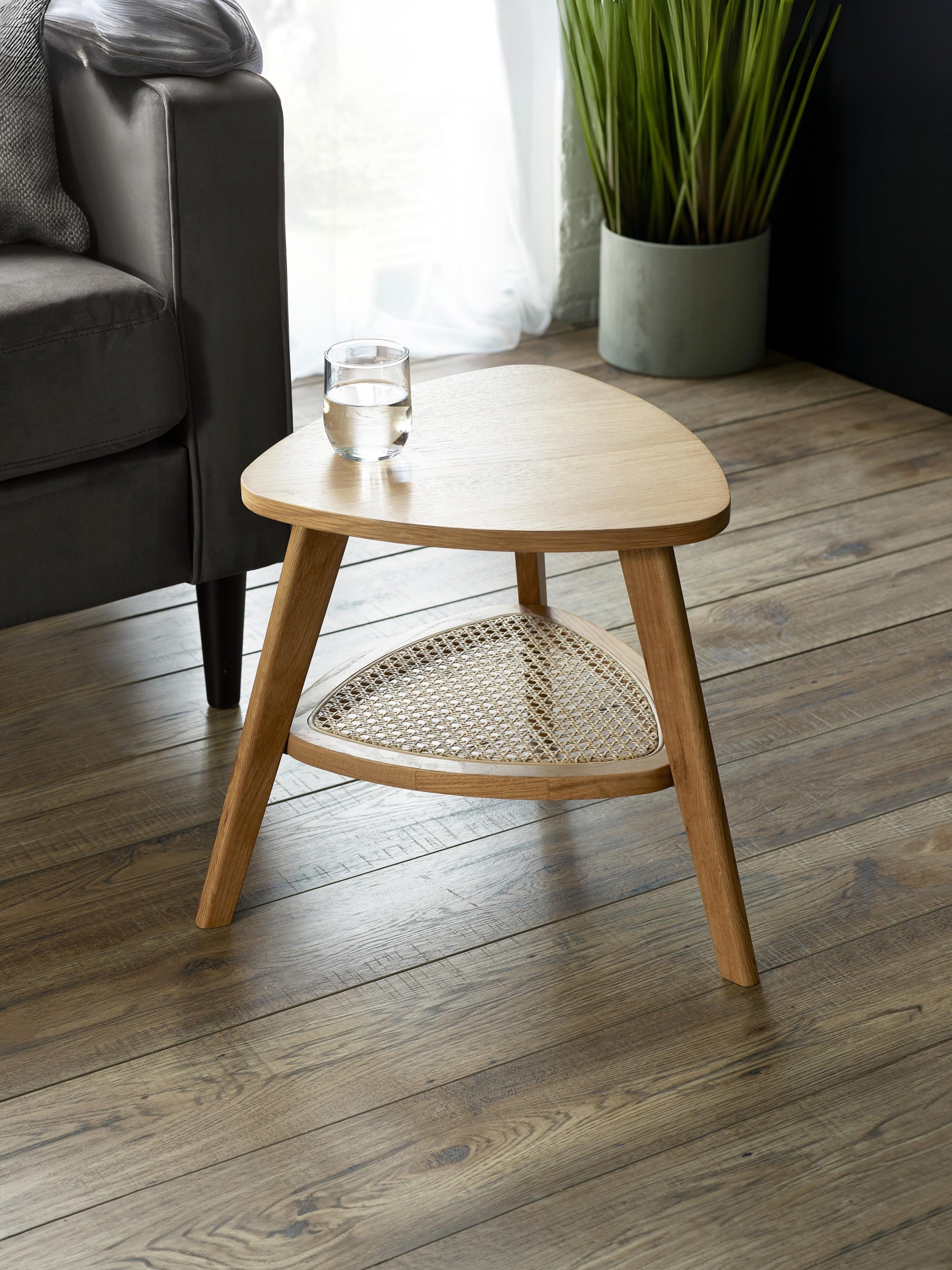 Vera Oak Triangular Side Table with Shelf