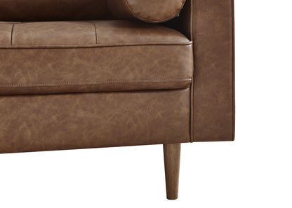 Julian Bowen Sofa Henley 2 Seater Sofa With Bolsters - Brown Tan Faux Leather Bed Kings