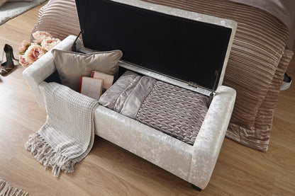GFW Storage Ottoman Verona Ottoman Bench Oyster Crushed Velvet Bed Kings