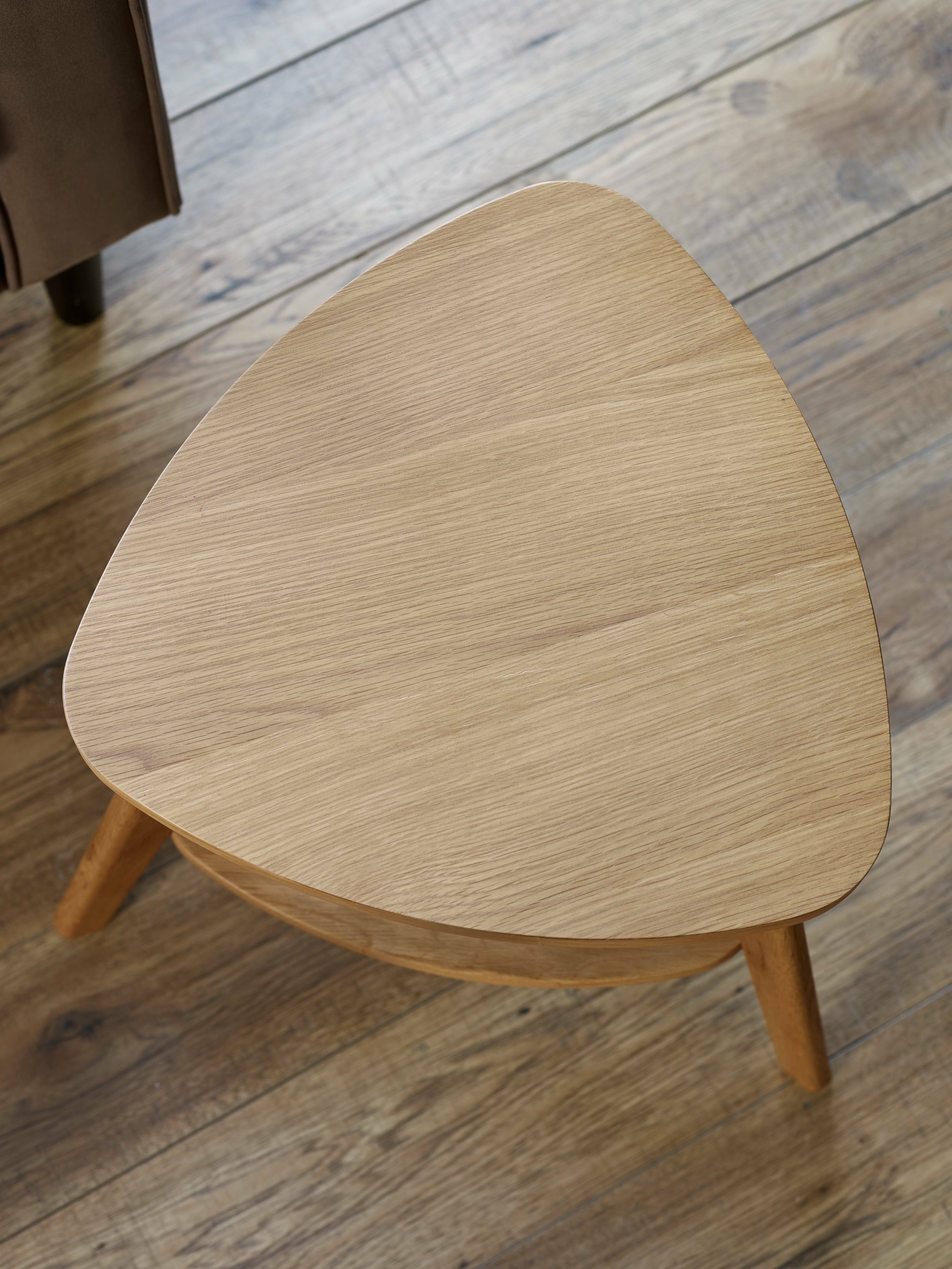 Vera Oak Triangular Side Table with Shelf