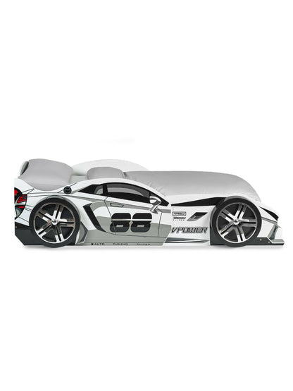 Storm White and Grey High Gloss 90cm Single Race Car Bed
