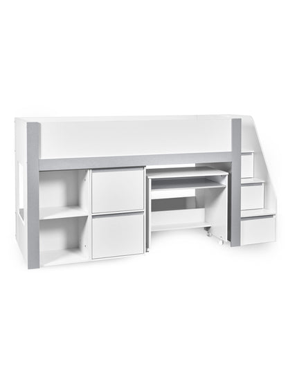Gaia Midsleeper Bed - White and Silver