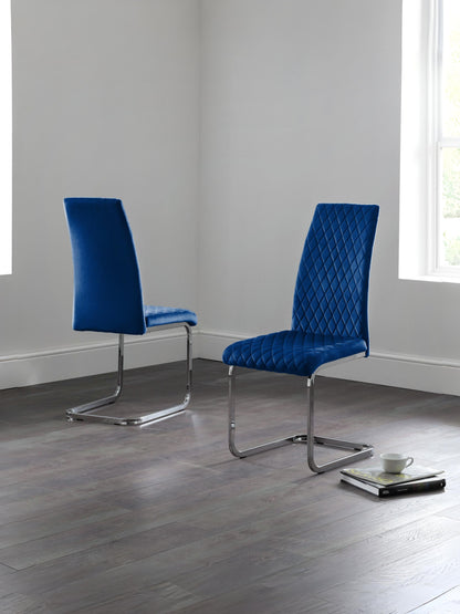 Calabria Velvet Cantilever Chairs - Blue (Set Of 4)