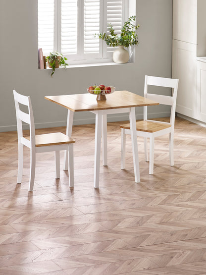 Linwood White and Oak 75cm Drop Leaf Square Extending Dining Table