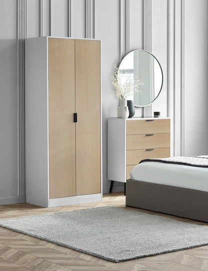 Julian Bowen Wardrobe Alba 2 Door Wardrobe - White/Oak Bed Kings
