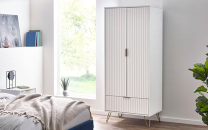 Julian Bowen Wardrobe Murano 2 Door 1 Drawer Wardrobe - Matt White Bed Kings