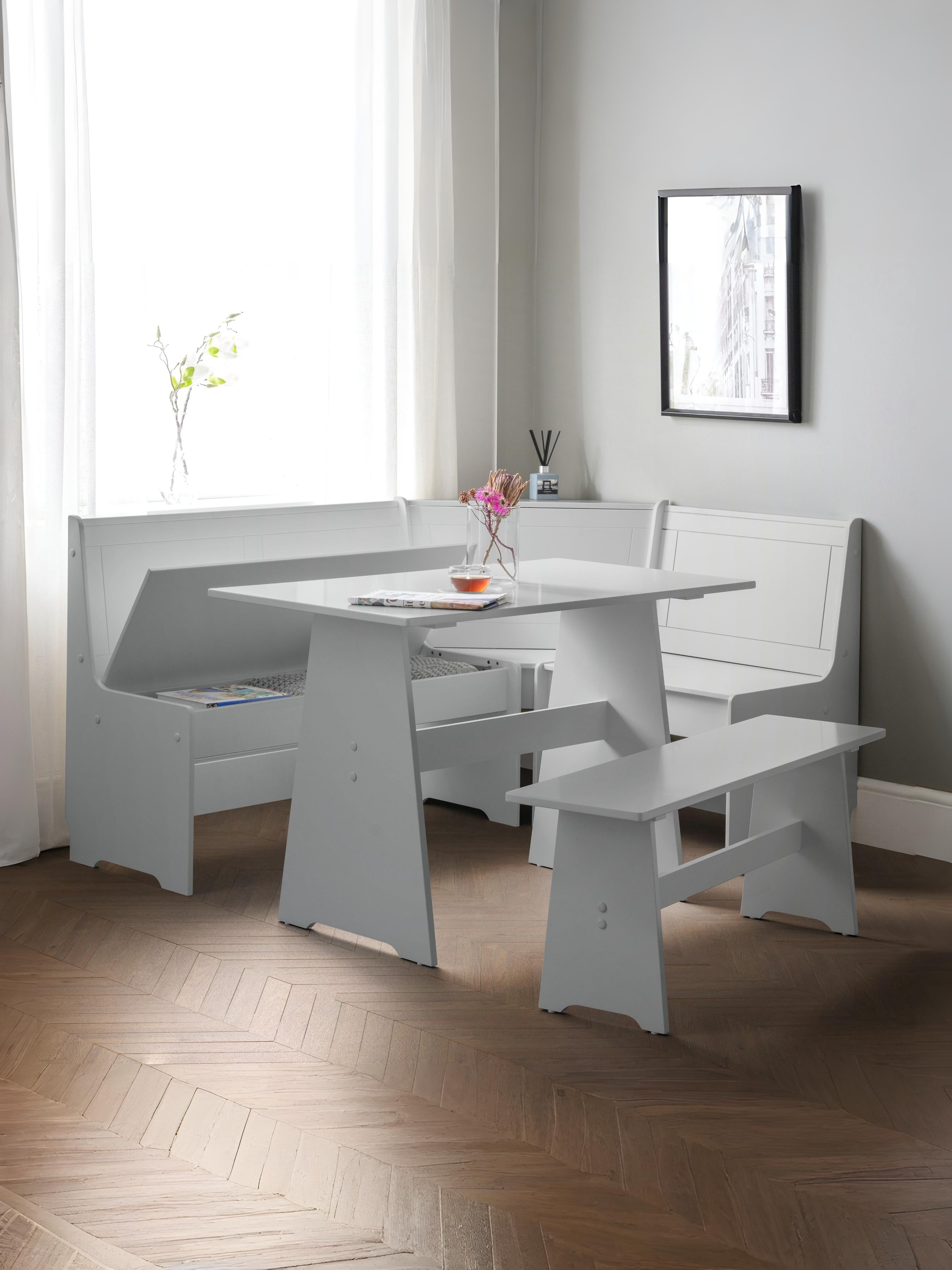 Newport Corner Dining Set With Storage Bench - Dove Grey