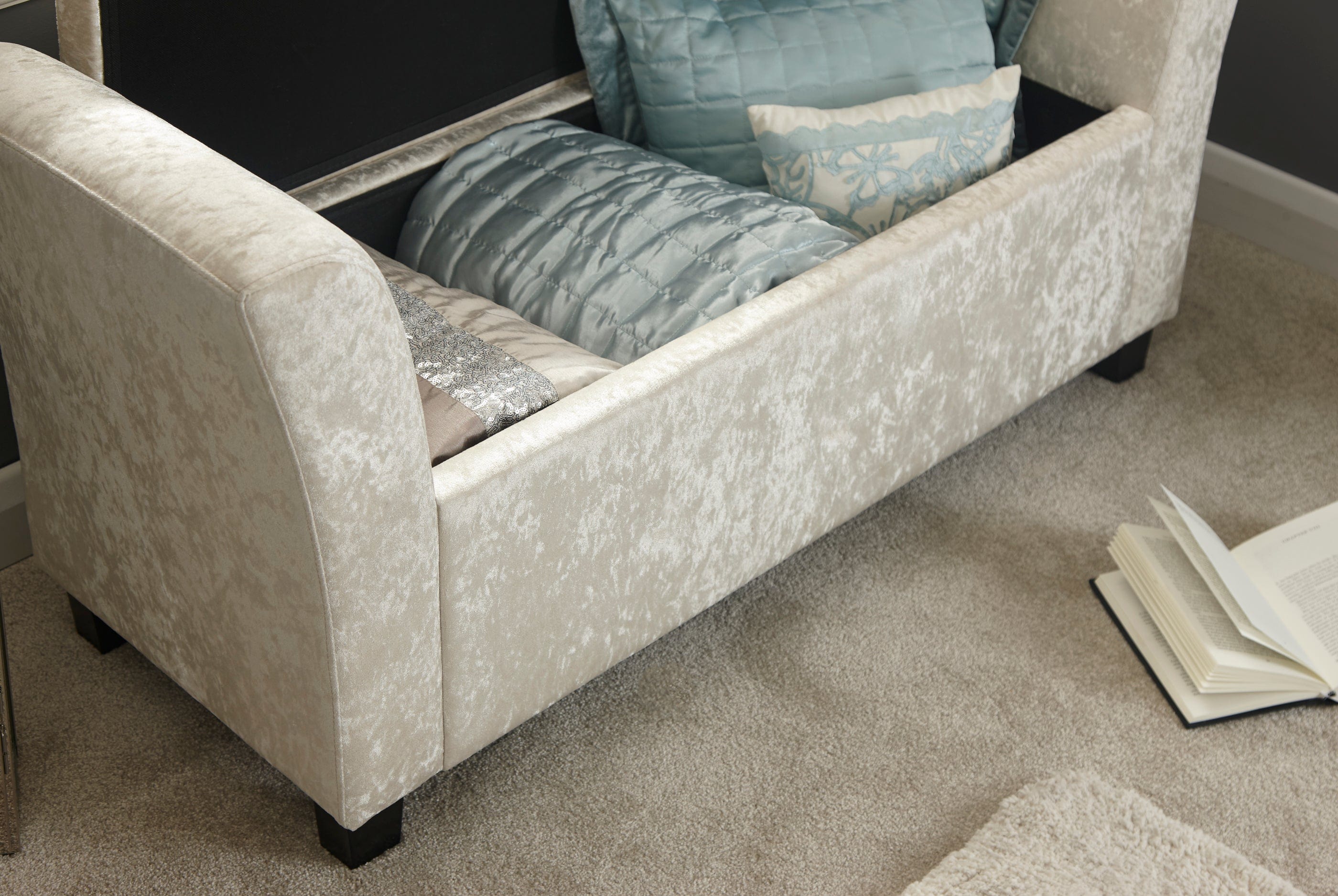 GFW Window Seat Verona Window Seat Oyster Crushed Velvet Bed Kings