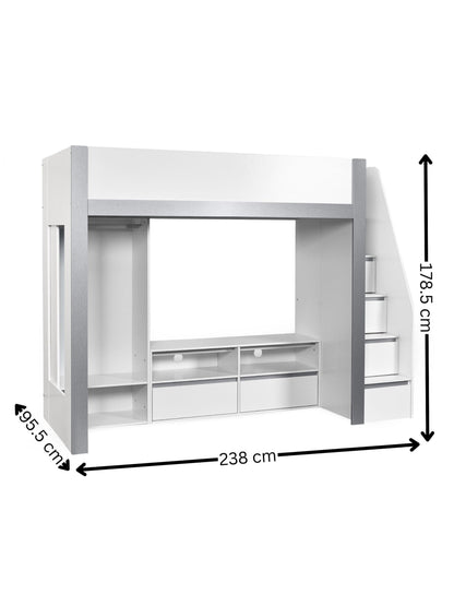 Gaia Highsleeper TV Bed - White and Silver