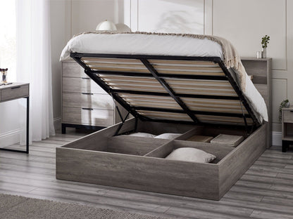 Julian Bowen Wood Bed Bali Ottoman Storage Bed - Grey Oak Bed Kings