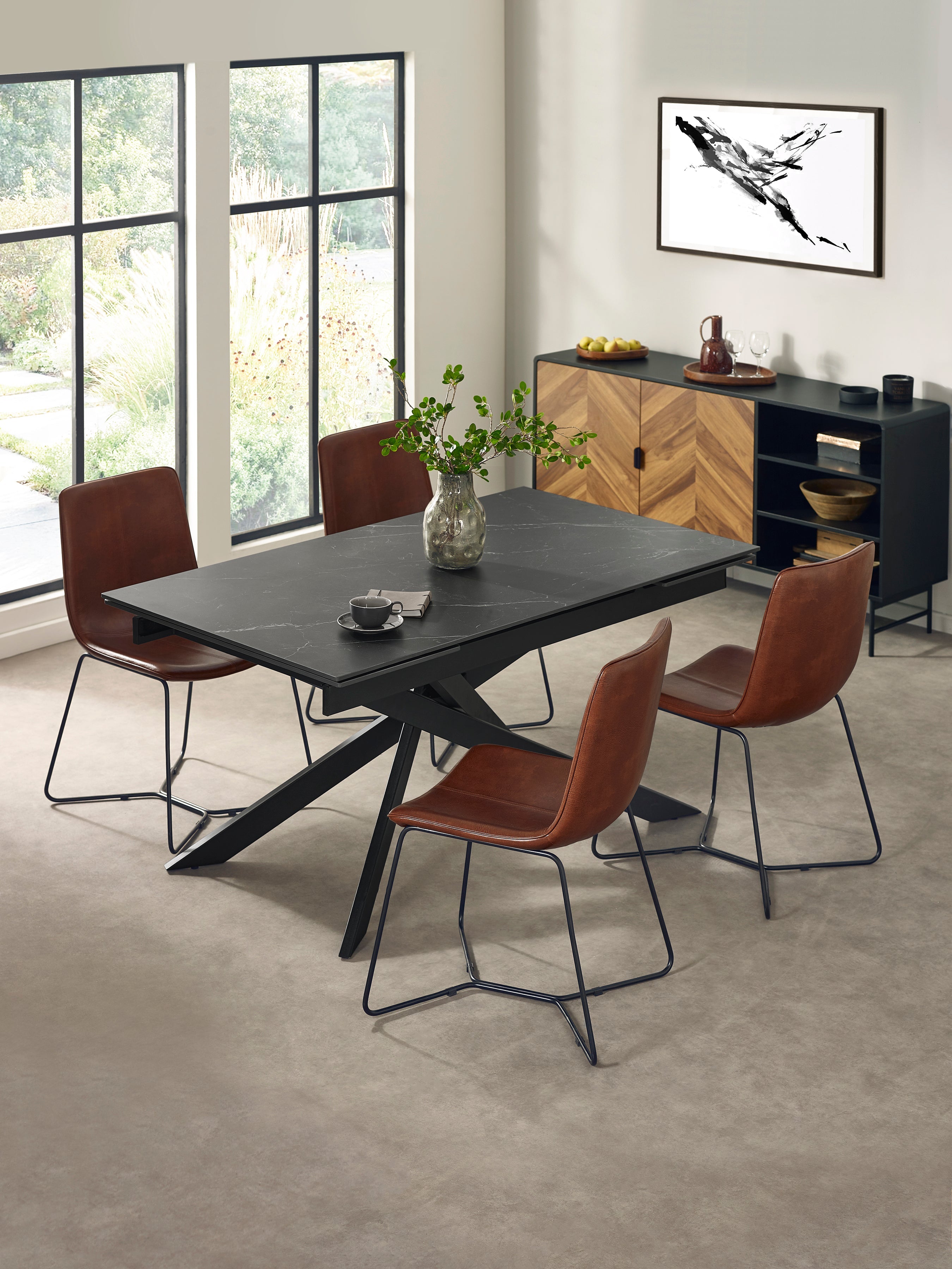 Joren Tan Brown PU Leather Dining Chairs (Set of 2)