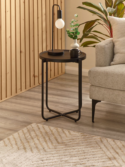 Sagrada Round Black Coffee and Lamp Table Set